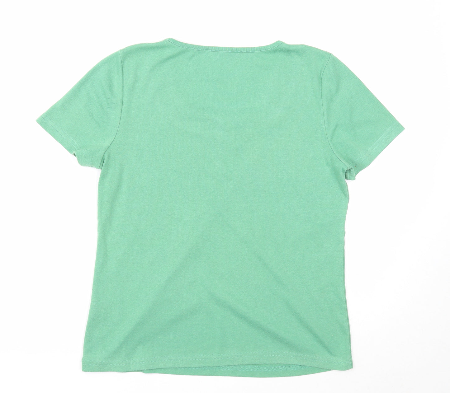 Preworn Womens Green Polyester Basic T-Shirt Size M Square Neck