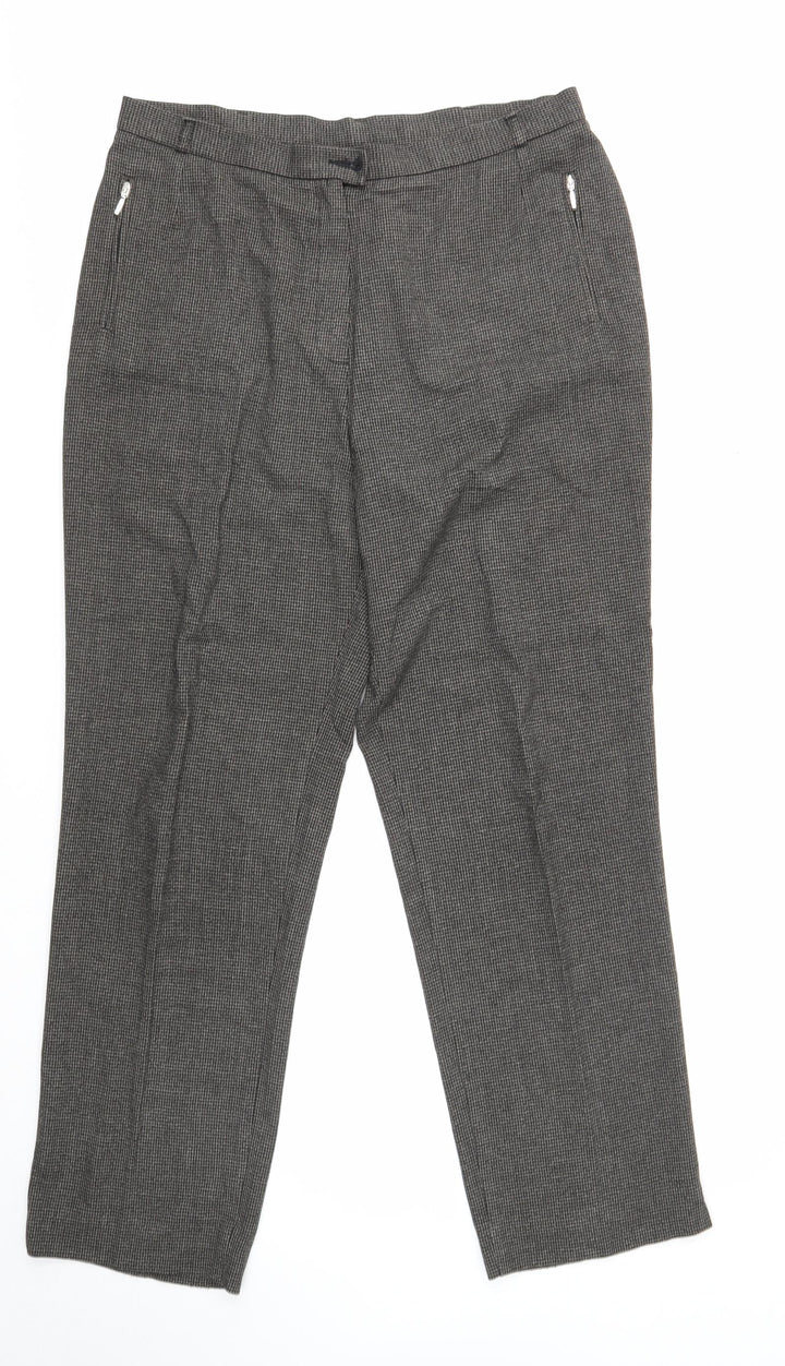 Marks and Spencer Womens Grey Geometric Polyester Trousers Size 16 Regular Zip