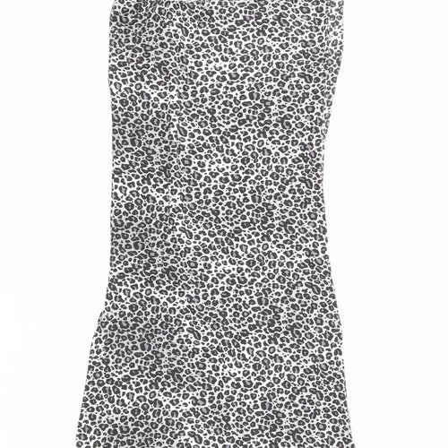 PRETTYLITTLETHING Womens Grey Geometric Viscose Maxi Size 6 V-Neck Pullover - Leopard Print