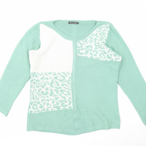 Bonmarché Womens Green Roll Neck Geometric Acrylic Pullover Jumper Size 12