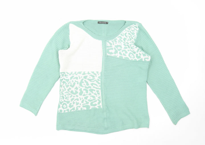 Bonmarché Womens Green Roll Neck Geometric Acrylic Pullover Jumper Size 12