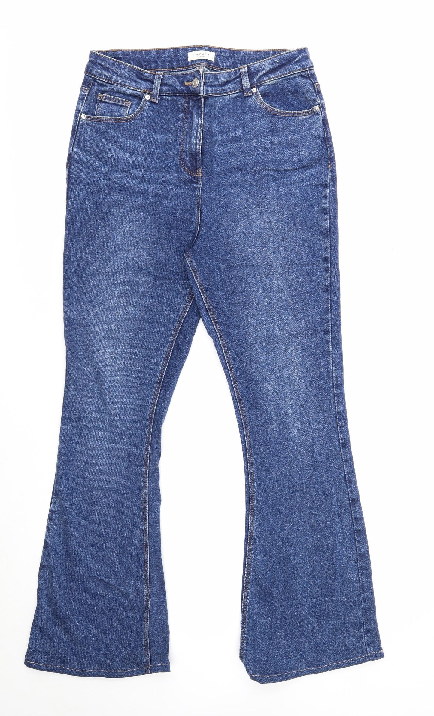 Papaya Womens Blue Cotton Bootcut Jeans Size 14 Regular Zip