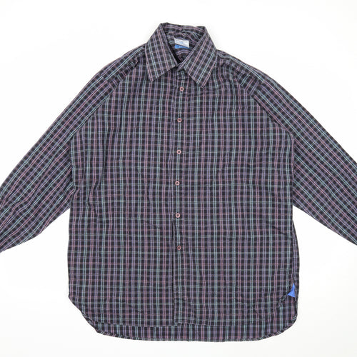 Haines & Bonner Mens Black Plaid Cotton Button-Up Size L Collared Button