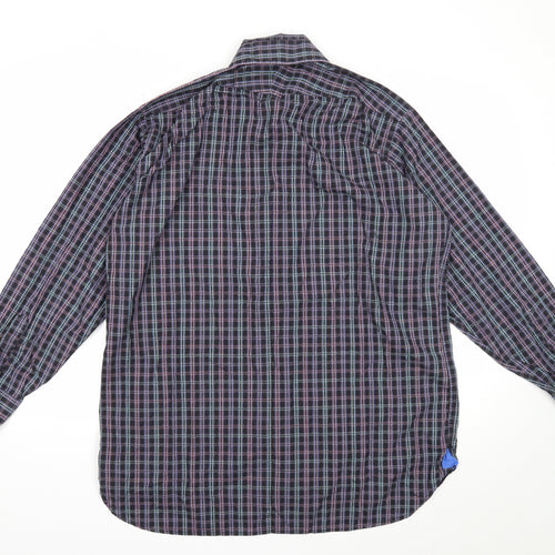 Haines & Bonner Mens Black Plaid Cotton Button-Up Size L Collared Button