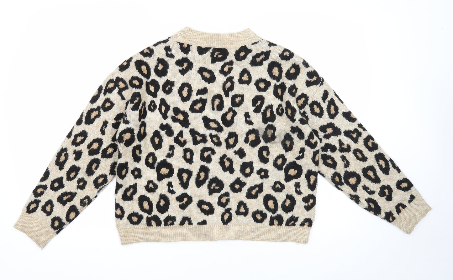 New Look Womens Brown V-Neck Animal Print Acrylic Cardigan Jumper Size S - Leopard Print