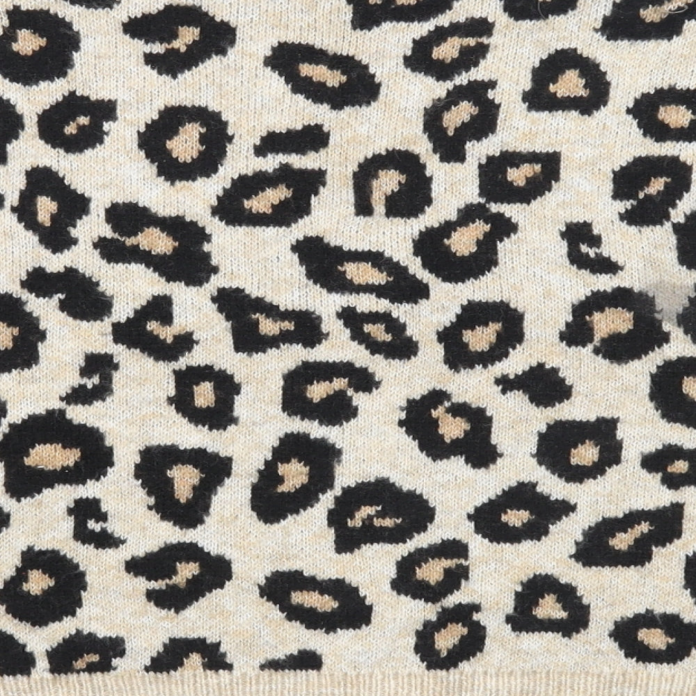 New Look Womens Brown V-Neck Animal Print Acrylic Cardigan Jumper Size S - Leopard Print