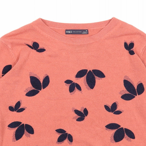 Marks and Spencer Womens Pink Scoop Neck Geometric Acrylic Pullover Jumper Size 10