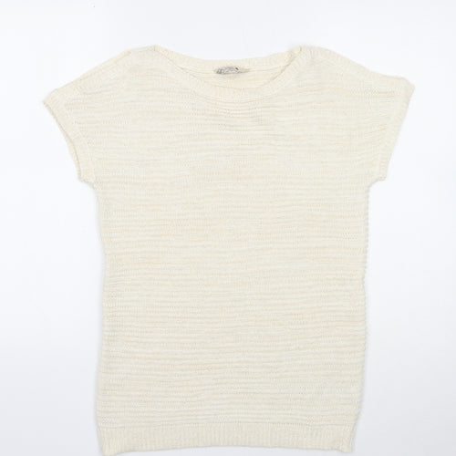 M&Co Womens Ivory Boat Neck Acrylic Pullover Jumper Size 10 - Split Sleeve Detail