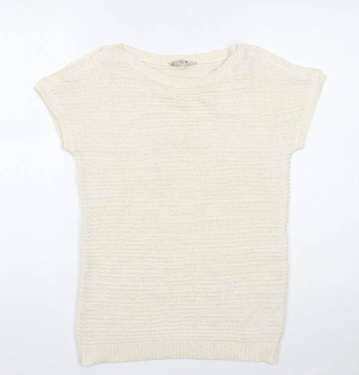 M&Co Womens Ivory Boat Neck Acrylic Pullover Jumper Size 10 - Split Sleeve Detail