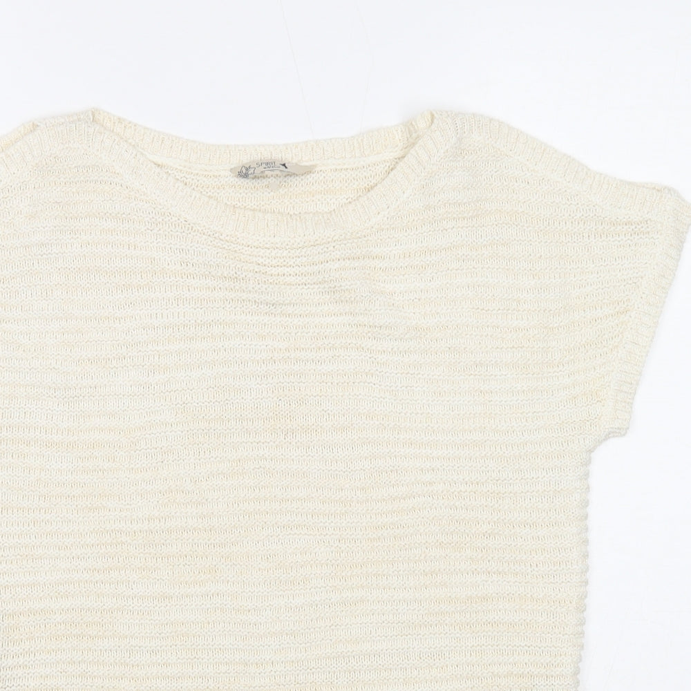 M&Co Womens Ivory Boat Neck Acrylic Pullover Jumper Size 10 - Split Sleeve Detail