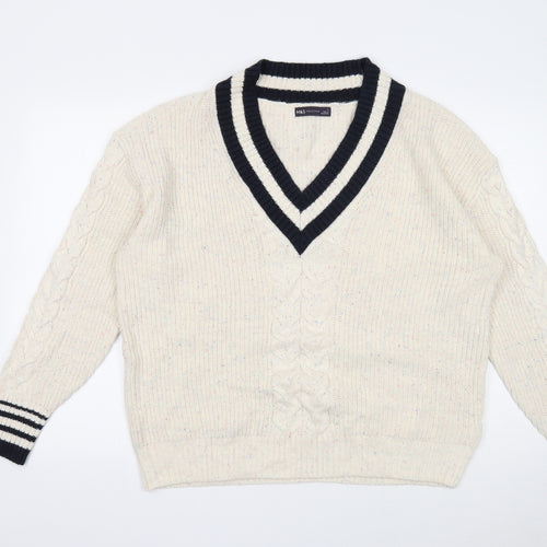 Marks and Spencer Mens Ivory V-Neck Cotton Pullover Jumper Size L