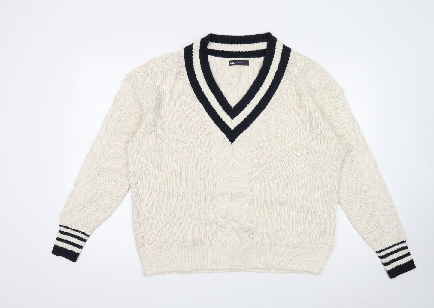 Marks and Spencer Mens Ivory V-Neck Cotton Pullover Jumper Size L