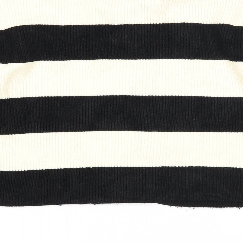 Zara Girls Black Round Neck Striped Viscose Cardigan Jumper Size 13-14 Years Button