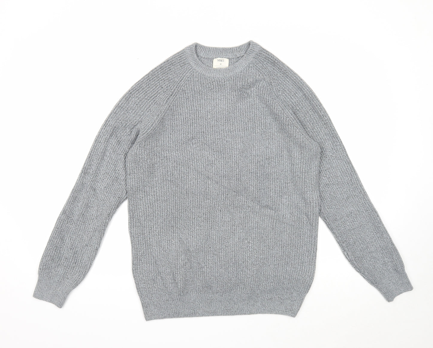 Marks and Spencer Mens Grey Round Neck Polyamide Pullover Jumper Size M