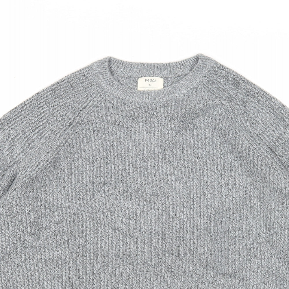 Marks and Spencer Mens Grey Round Neck Polyamide Pullover Jumper Size M