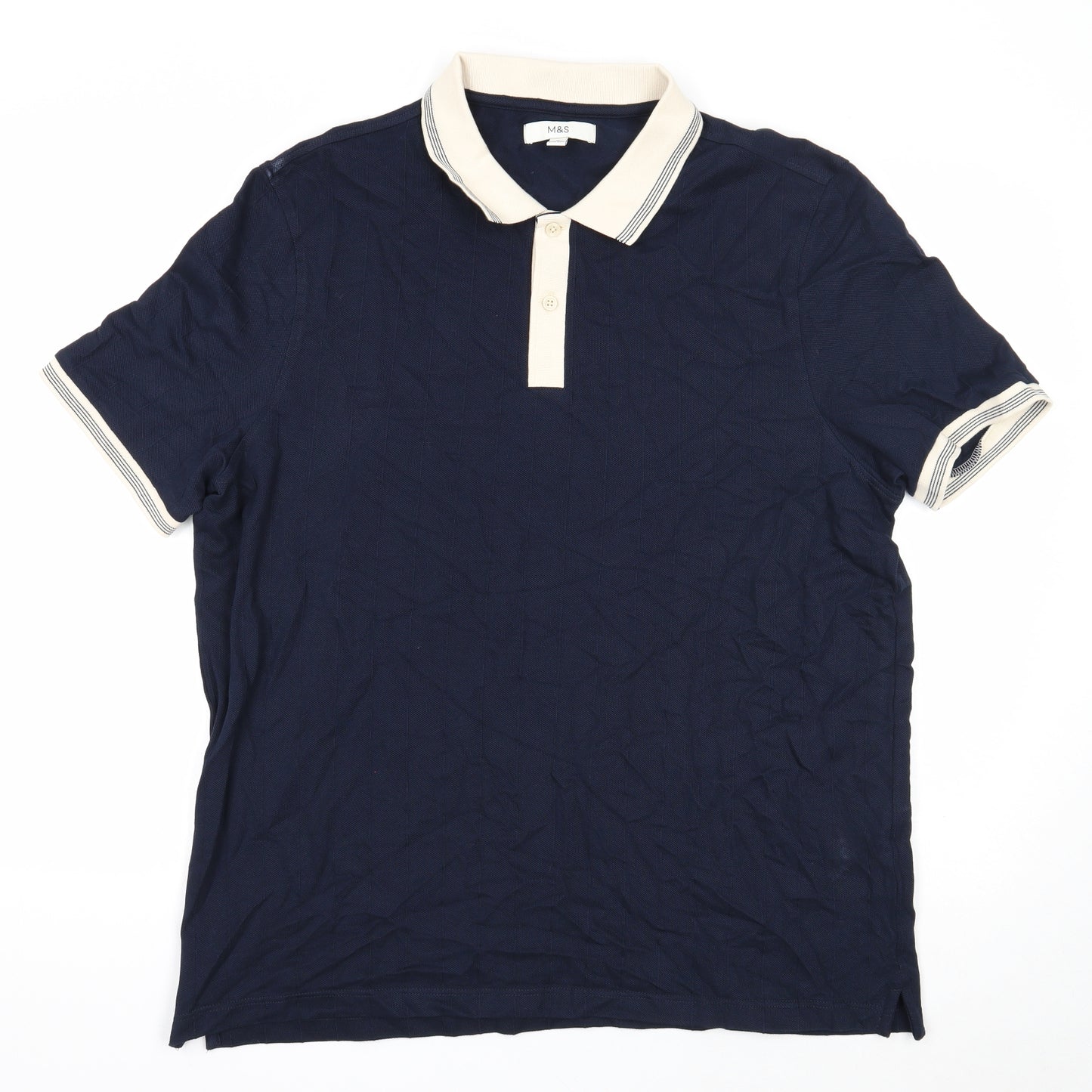 Marks and Spencer Mens Blue Cotton Polo Size XL Collared Button