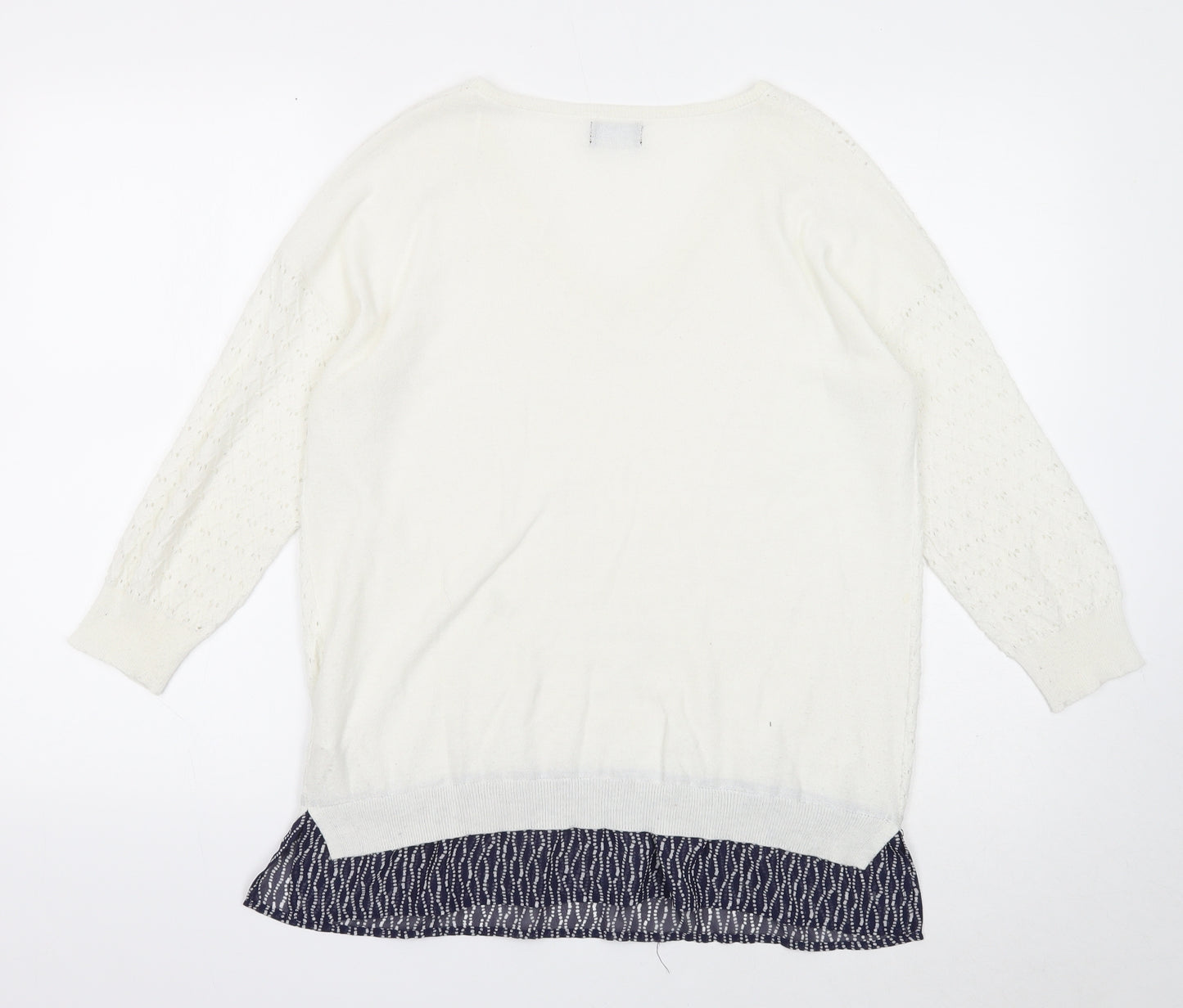 F&F Womens White V-Neck Polyester Pullover Jumper Size 14 - Chiffon Hem