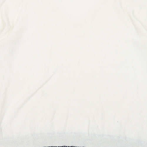 F&F Womens White V-Neck Polyester Pullover Jumper Size 14 - Chiffon Hem