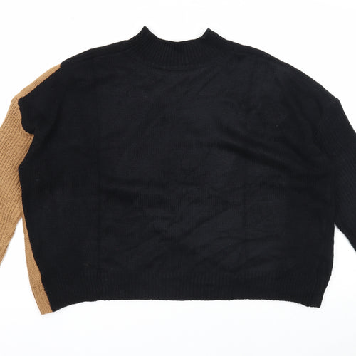 SheIn Womens Black Mock Neck Acrylic Pullover Jumper Size M - Colourblock Cropped