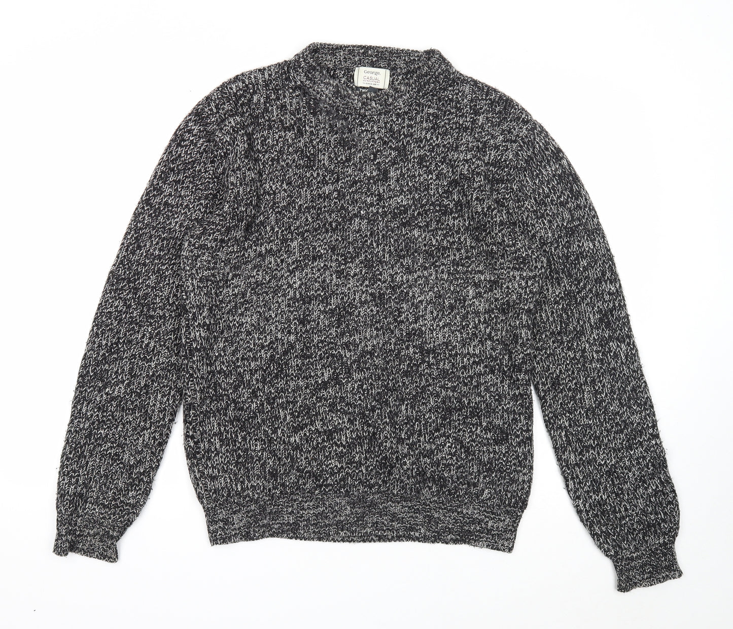 George Mens Black Round Neck Acrylic Pullover Jumper Size M