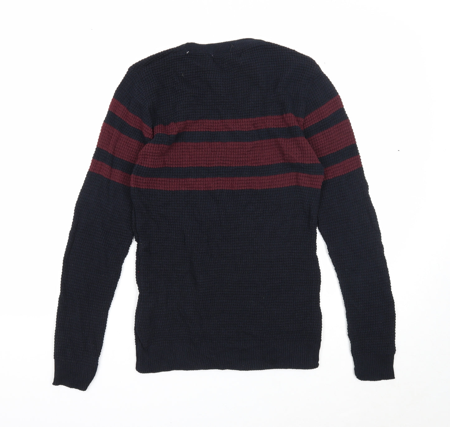Primark Mens Black Round Neck Striped Acrylic Pullover Jumper Size M