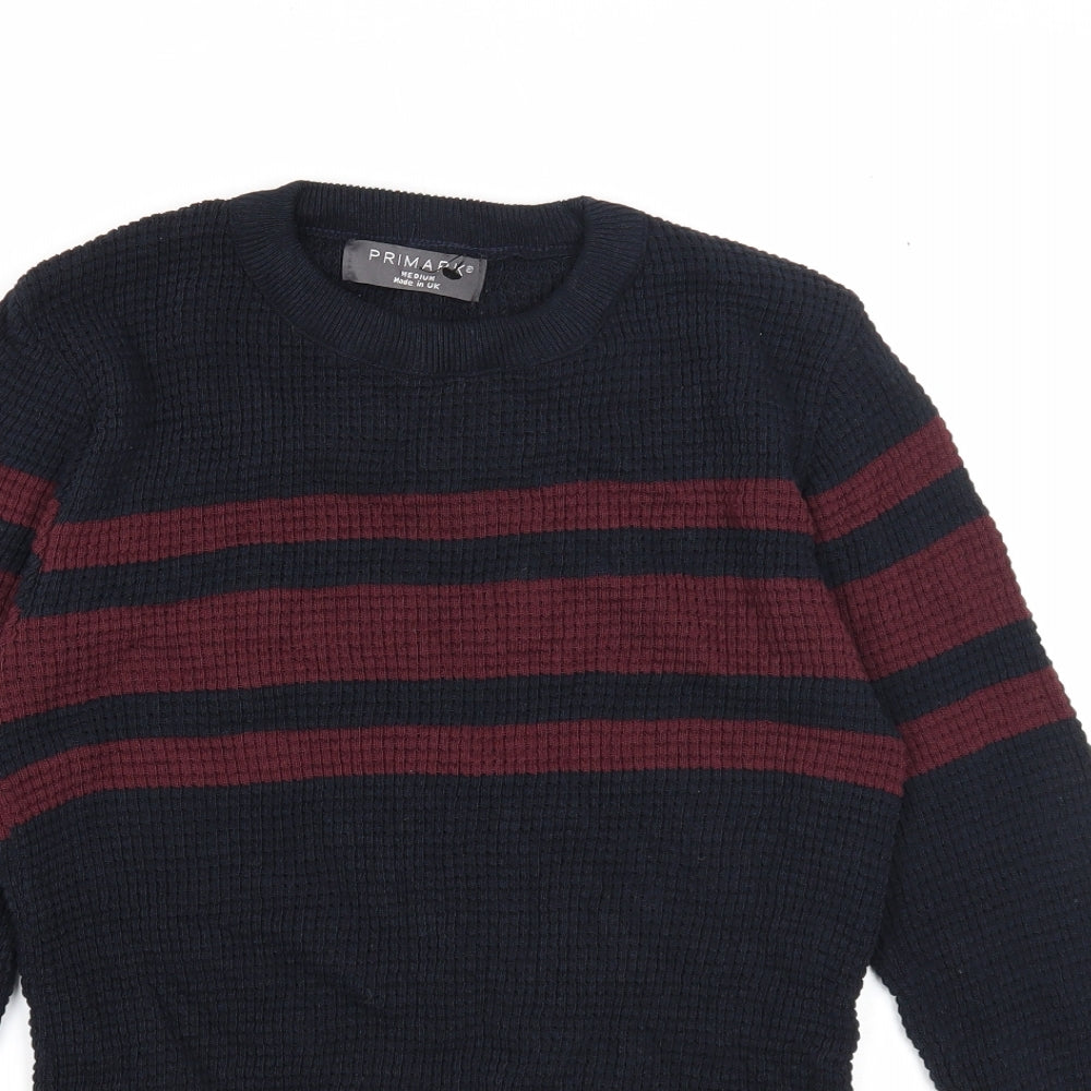 Primark Mens Black Round Neck Striped Acrylic Pullover Jumper Size M