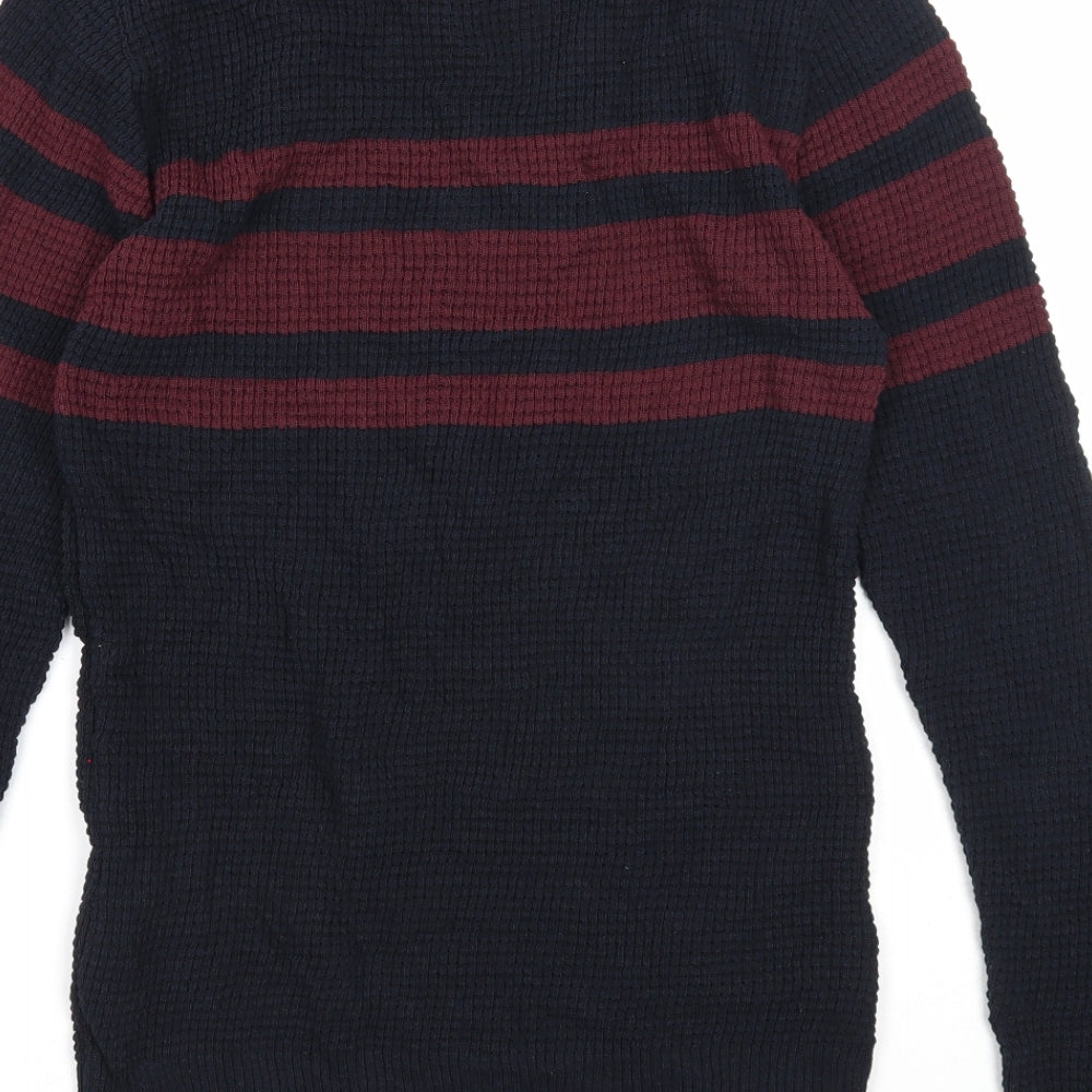 Primark Mens Black Round Neck Striped Acrylic Pullover Jumper Size M