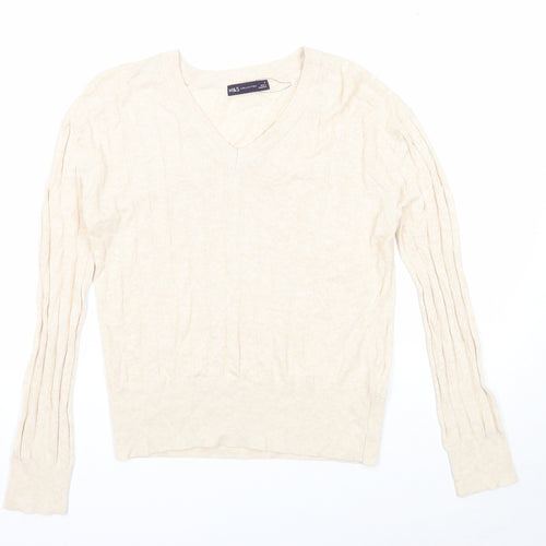Marks and Spencer Womens Beige V-Neck Viscose Pullover Jumper Size S