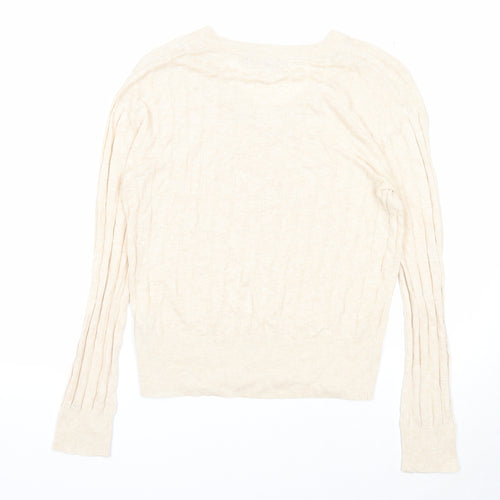 Marks and Spencer Womens Beige V-Neck Viscose Pullover Jumper Size S