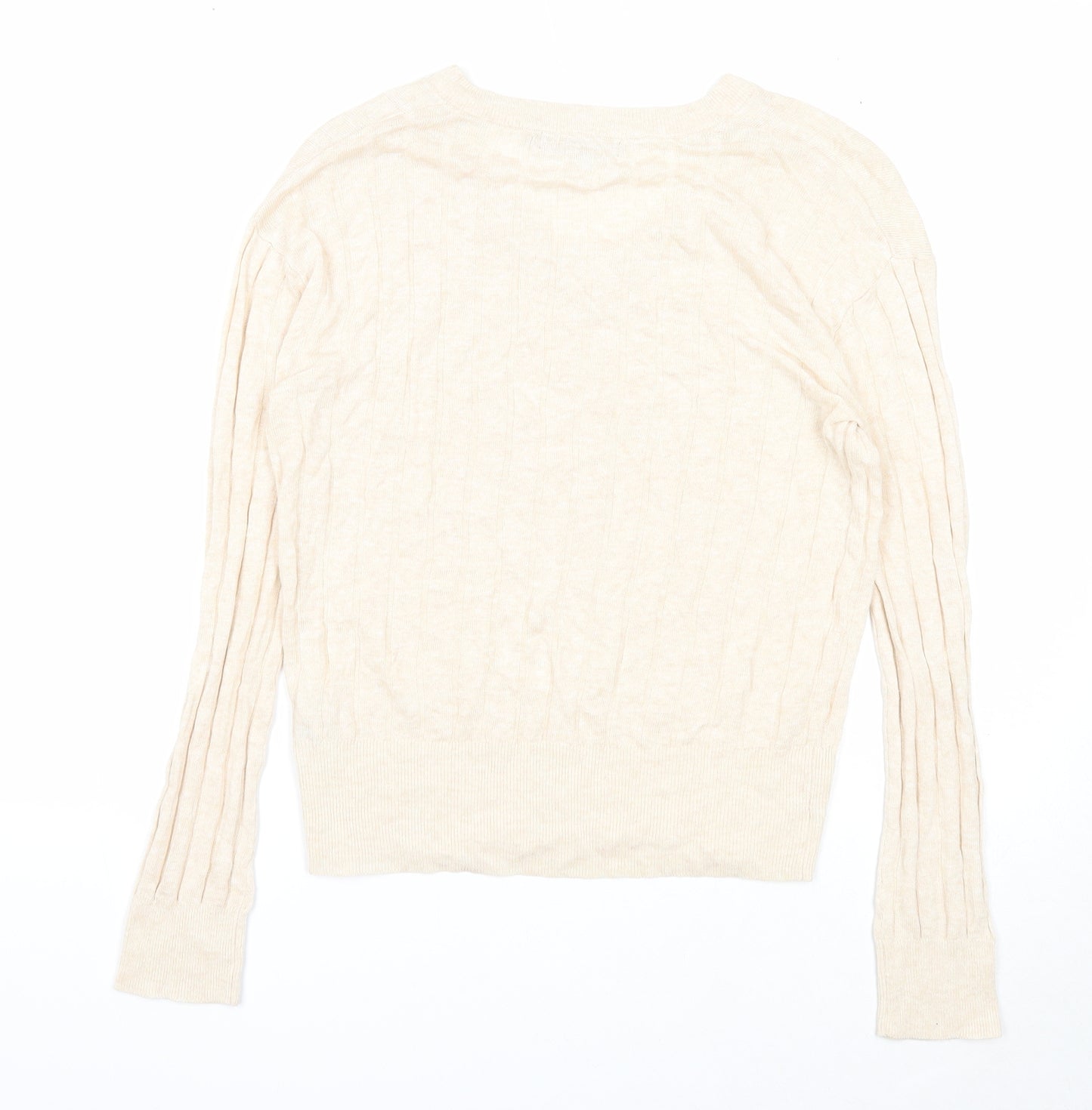Marks and Spencer Womens Beige V-Neck Viscose Pullover Jumper Size S