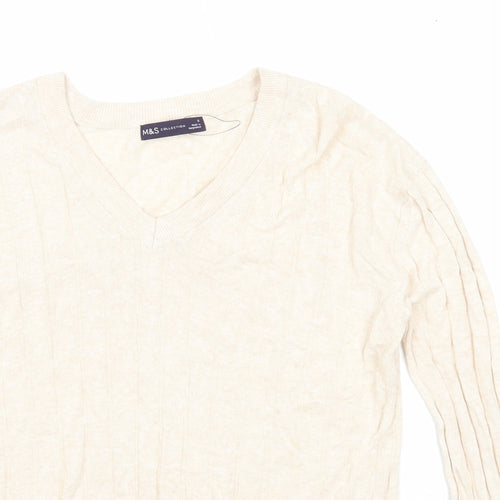 Marks and Spencer Womens Beige V-Neck Viscose Pullover Jumper Size S
