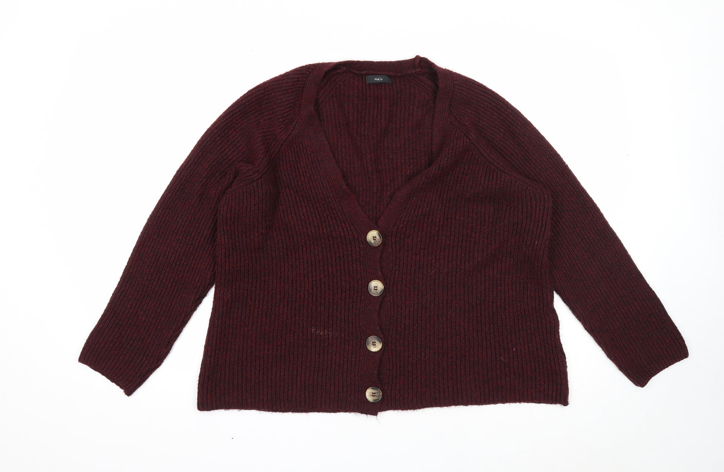 M&Co Womens Purple V-Neck Acrylic Cardigan Jumper Size 16