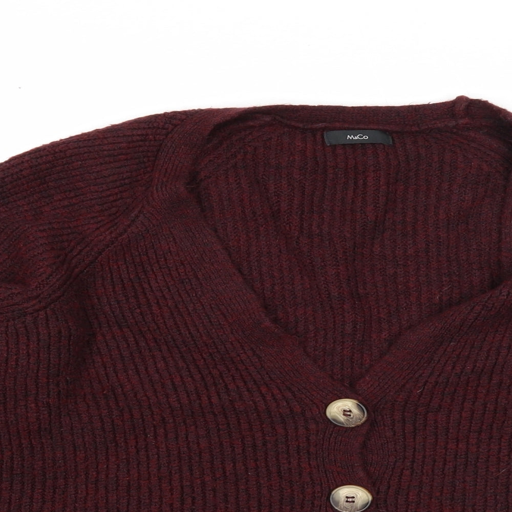 M&Co Womens Purple V-Neck Acrylic Cardigan Jumper Size 16