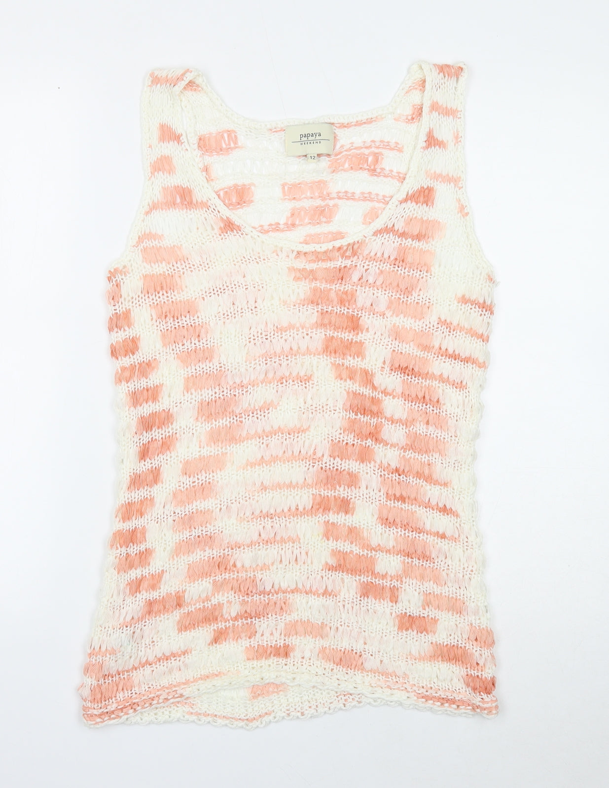 Papaya Womens White Geometric Acrylic Basic Tank Size 12 Scoop Neck