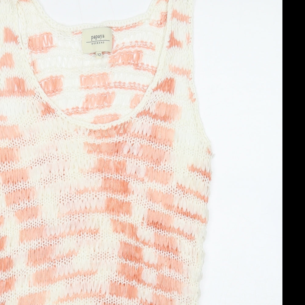 Papaya Womens White Geometric Acrylic Basic Tank Size 12 Scoop Neck