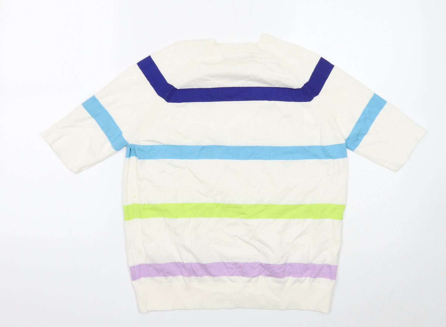 Marks and Spencer Womens Ivory Round Neck Striped Cotton Pullover Jumper Size M