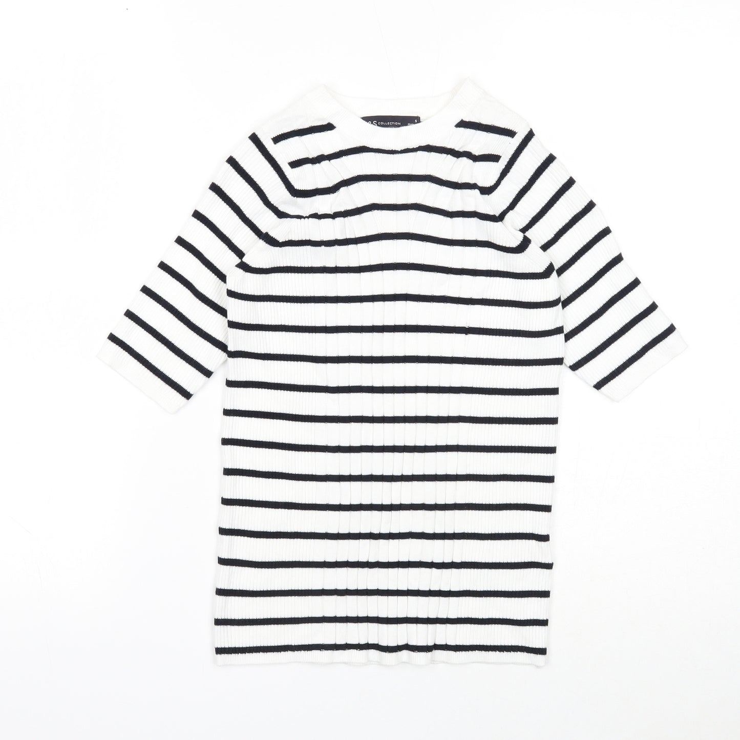 Marks and Spencer Womens White Round Neck Striped Viscose Pullover Jumper Size S