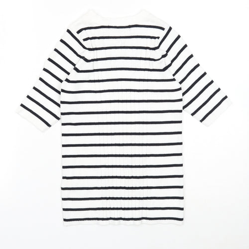 Marks and Spencer Womens White Round Neck Striped Viscose Pullover Jumper Size S