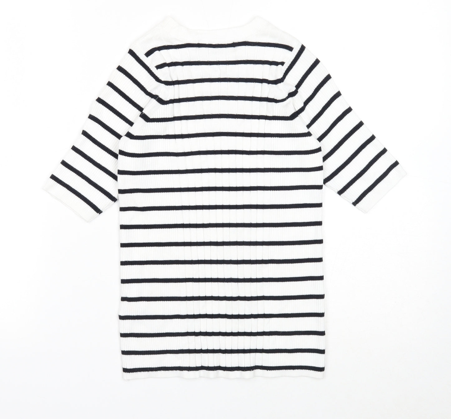 Marks and Spencer Womens White Round Neck Striped Viscose Pullover Jumper Size S