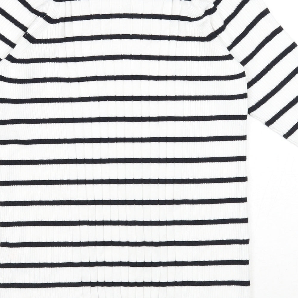 Marks and Spencer Womens White Round Neck Striped Viscose Pullover Jumper Size S