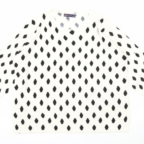 Marks and Spencer Womens Ivory Round Neck Geometric Acrylic Pullover Jumper Size 22