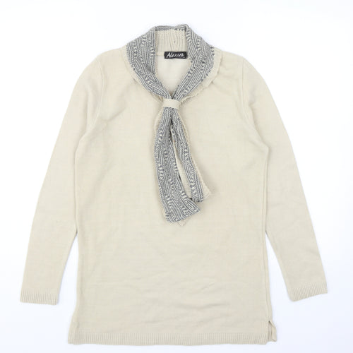 Alexara Womens Beige Round Neck Acrylic Pullover Jumper Size M - Scarf Neck Detail