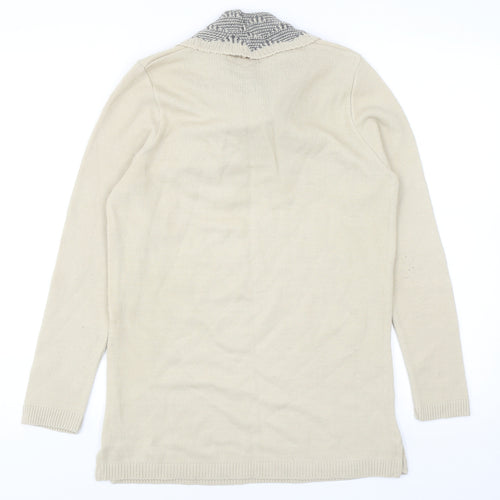 Alexara Womens Beige Round Neck Acrylic Pullover Jumper Size M - Scarf Neck Detail