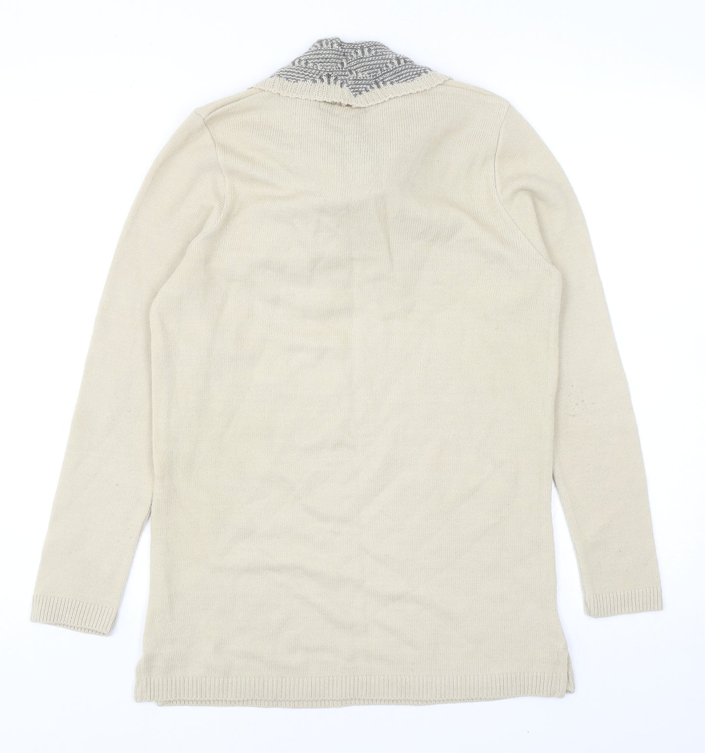 Alexara Womens Beige Round Neck Acrylic Pullover Jumper Size M - Scarf Neck Detail