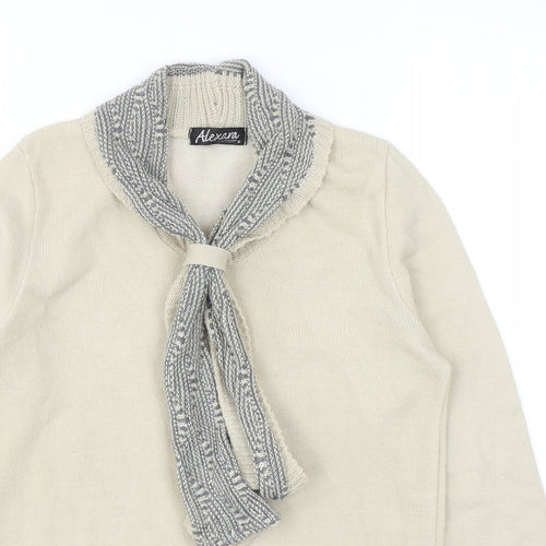 Alexara Womens Beige Round Neck Acrylic Pullover Jumper Size M - Scarf Neck Detail