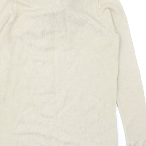 Alexara Womens Beige Round Neck Acrylic Pullover Jumper Size M - Scarf Neck Detail