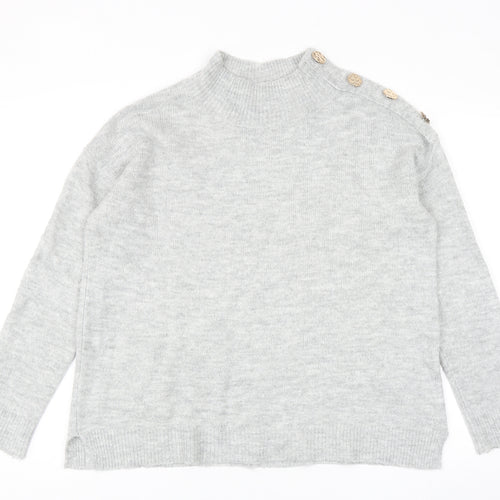 Dorothy Perkins Womens Grey Mock Neck Acrylic Pullover Jumper Size 10