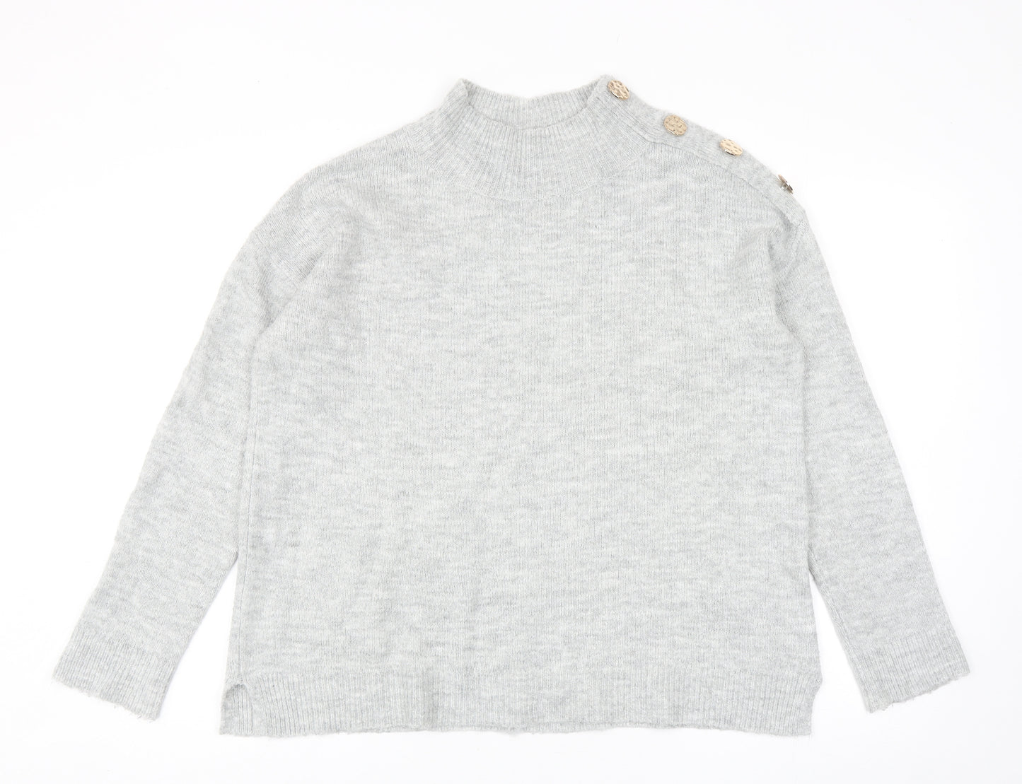 Dorothy Perkins Womens Grey Mock Neck Acrylic Pullover Jumper Size 10