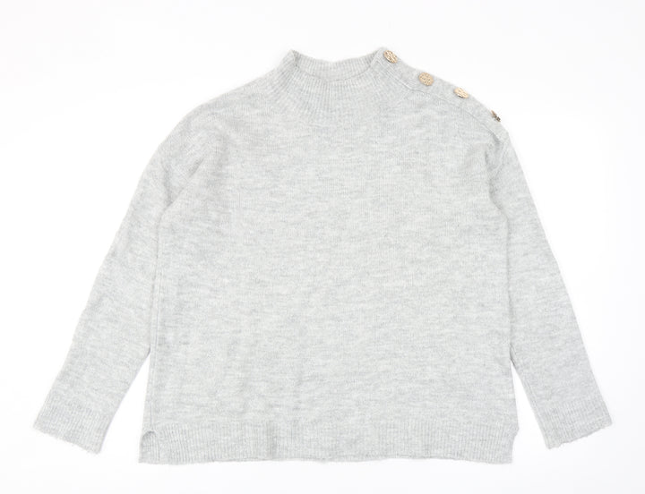 Dorothy Perkins Womens Grey Mock Neck Acrylic Pullover Jumper Size 10