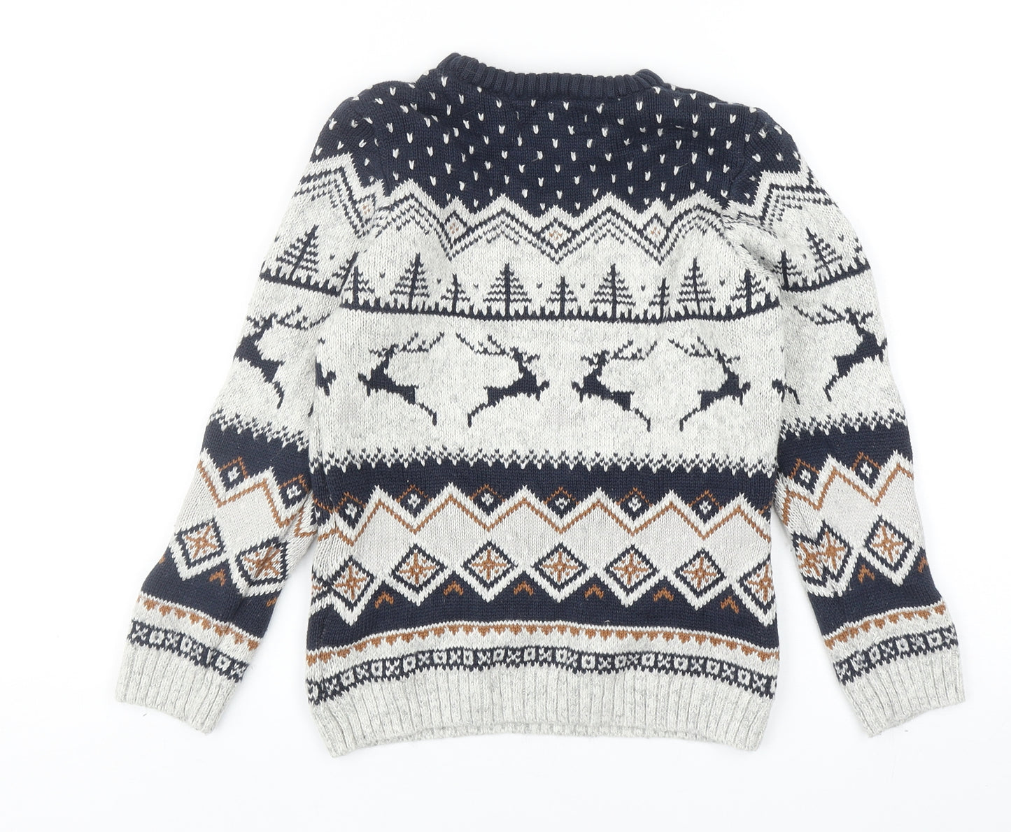 NEXT Boys Grey Round Neck Geometric Cotton Pullover Jumper Size 8-9 Years Pullover